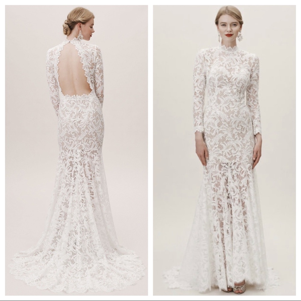 BHLDN Willowby Marston Lace Backless Long Sleeve Wedding Gown Dress, 4 or 6
